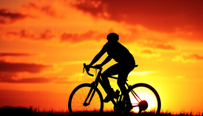 Obraz premium Silhouette of a Cyclist at Sunset