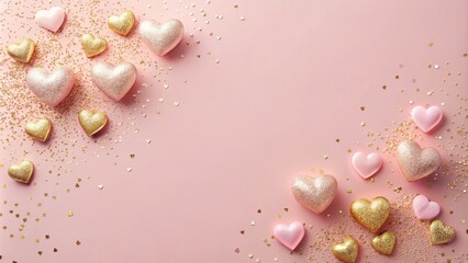 Pink and Gold Hearts Glitter Background for Romantic Design