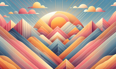 Zackenförmiger Hintergrund mit viel Freifläche, Berg und Tal mit Sonne