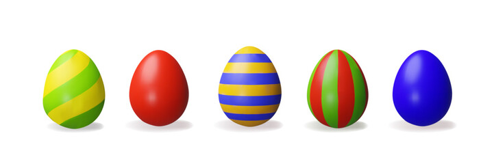 3d render colored set easter egg. Three-dimensional vector collection illustration for Christian celebration or children hunt, or springtime holiday. Religion traditional element. ingredient protein