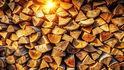 Golden Hour Firewood Stack  A Warm and Textured Background of Sunlight Drenched Logs
