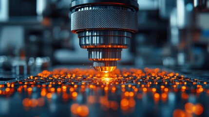 Close-up view of a precision laser cutting machine processing intricate patterns on metal
