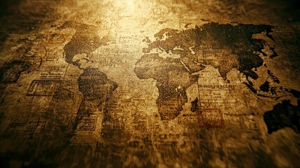 Fototapeta premium Vintage World Map: A Grunge Texture Background for Travel and Adventure Designs