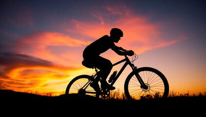 Obraz premium Silhouette of a Cyclist at Sunset