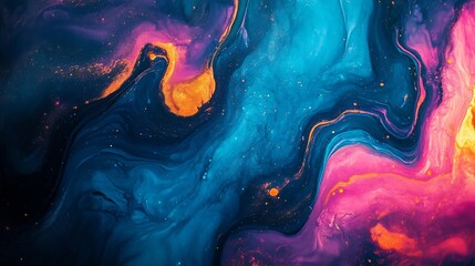 Swirling vibrant blues pinks and oranges create a mesmerizing abstract fluid art design. AI Generated