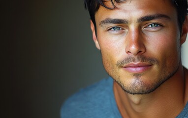 Fototapeta premium handsome man smiling with a mustache and a causal t-shirt