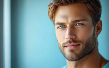 Fototapeta premium handsome man smiling with a mustache and a causal t-shirt