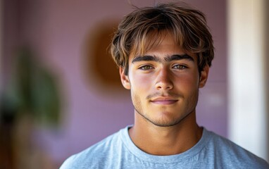 Fototapeta premium handsome man smiling with a mustache and a causal t-shirt