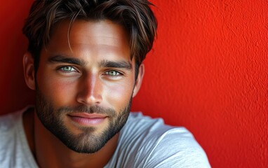 Fototapeta premium handsome man smiling with a mustache and a causal t-shirt