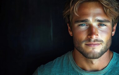 Fototapeta premium handsome man smiling with a mustache and a causal t-shirt