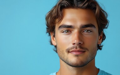 handsome man smiling with a mustache and a causal t-shirt