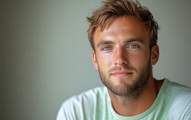 Fototapeta premium handsome man smiling with a mustache and a causal t-shirt