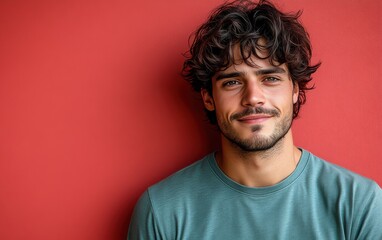 Obraz premium handsome man smiling with a mustache and a causal t-shirt