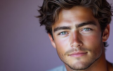 Fototapeta premium handsome man smiling with a mustache and a causal t-shirt