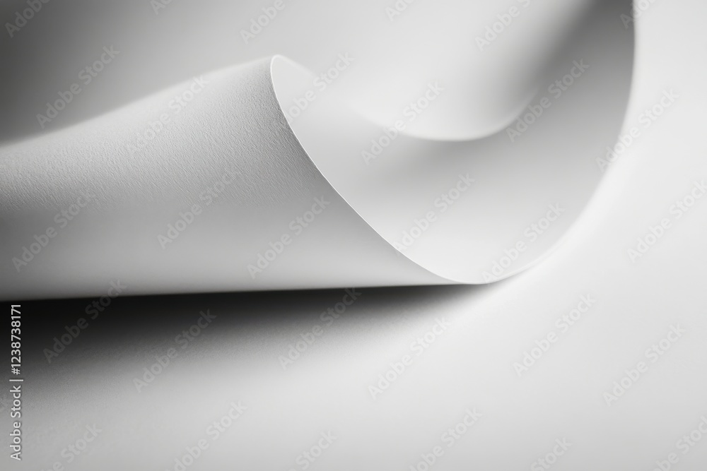 Poster Curled white paper resting on a flat surface showcasing texture and smoothness in soft lighting