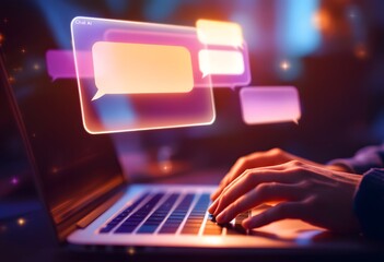 Hands Interacting with AI Chatbot on a Futuristic Digital Interface Display