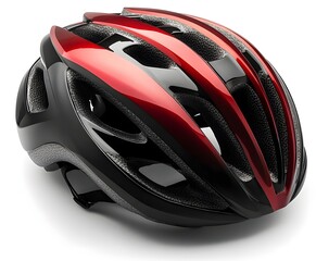 Fototapeta premium Red and black bicycle helmet with red and blue accents for safety and protection
