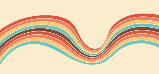Abstract Colorful 70s Background Vector – Vintage Retro Wallpaper with Rainbow Stripes and Wavy Lines, Perfect for Posters, Banners, Decor and Wall Art