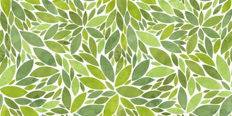 Green leaves seamless vector pattern. Watercolor tea leaf background, textured jungle print.