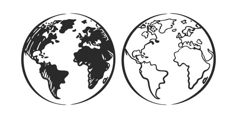 Hand-Drawn World Map Sketch – Detailed Globe with Continents and Oceans