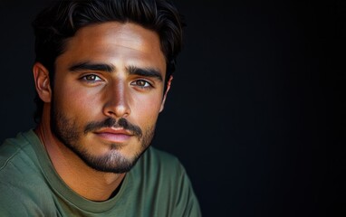 Obraz premium handsome man smiling with a mustache and a causal t-shirt