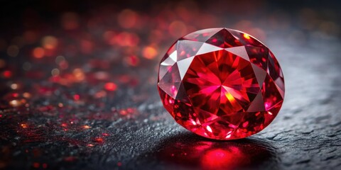 Close-up of vibrant red sapphire stone in a dark background, showcasing its deep color and intricate details, sapphire variety, red gemstone
