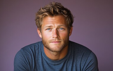 Fototapeta premium handsome man smiling with a mustache and a causal t-shirt