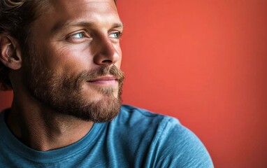 Obraz premium handsome man smiling with a mustache and a causal t-shirt