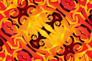 red black gold gradient flower and leaf art pattern of indonesian culture traditional tenun batik ethnic dayak ornament for wallpaper ads background	