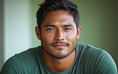 Fototapeta premium handsome man smiling with a mustache and a causal t-shirt