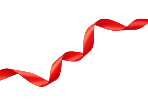 A long, flowing red ribbon with smooth curves and a satin texture, isolated on a white background