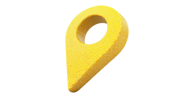 Yellow location pin icon floating on transparent background