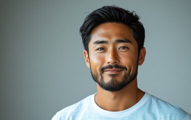 Fototapeta premium handsome man smiling with a mustache and a causal t-shirt