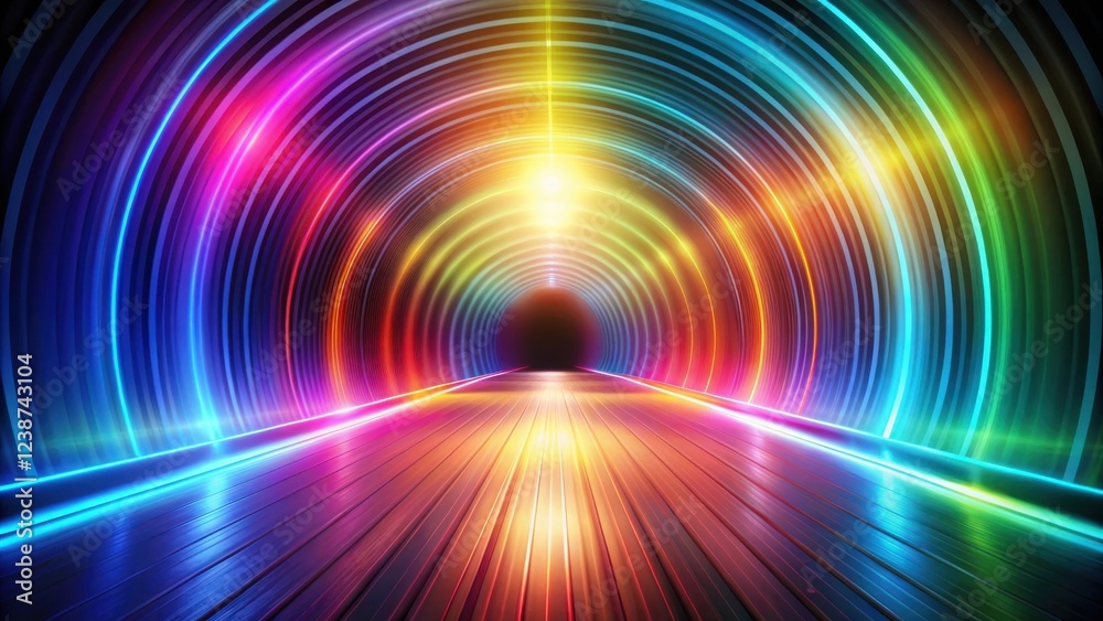Aufkleber abstract colorful neon tunnel with glowing lines and reflective surface