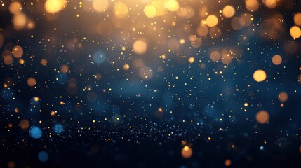 Fototapeta premium Golden Bokeh Lights on Deep Blue Background Creates a Magical and Dreamy Festive Mood