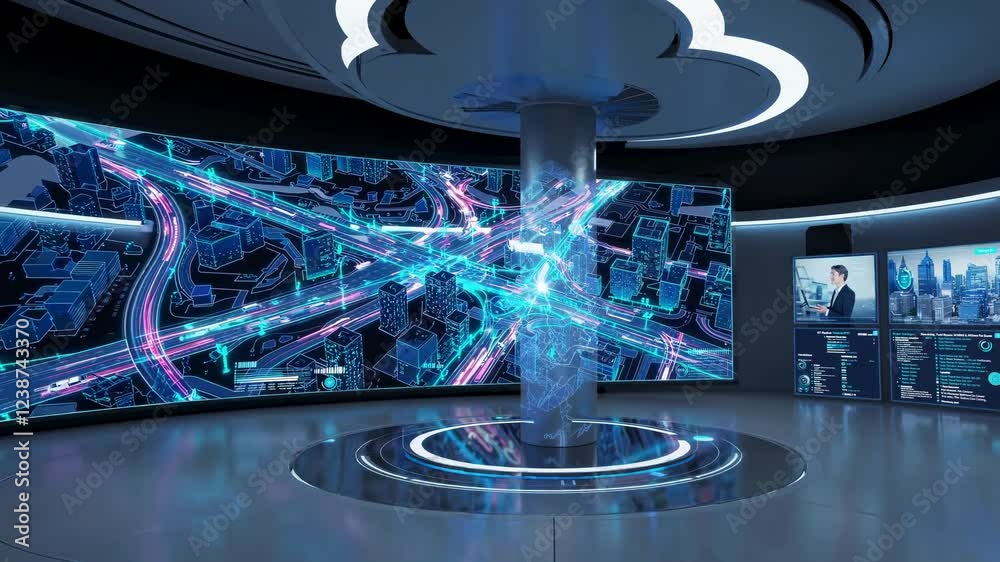 Leinwandbilder Explore a futuristic urban control room with advanced mapping technology and data visualization