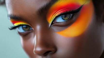 Stunning multicolored eye makeup enhances features at a vibrant beauty event in the city. Generative AI