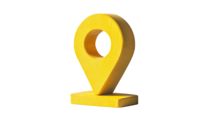 Yellow location pin icon on transparent background symbolizing navigation and positioning