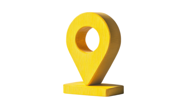 Yellow location pin icon on transparent background symbolizing navigation and positioning
