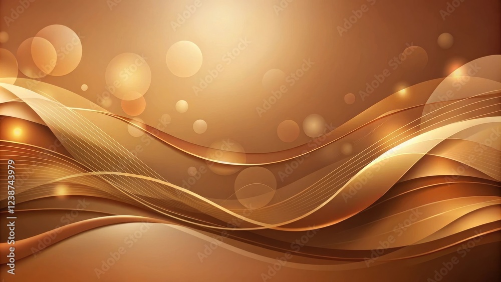 Aufkleber Abstract Brown and Gold Wave Background with Illuminated Lines and Soft Bokeh
