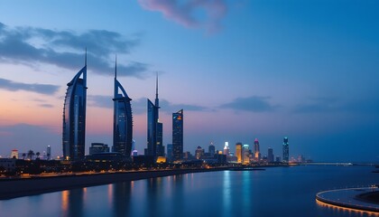 Obraz premium Kuwait City Skyline at Twilight: A Breathtaking Panorama of Modern Architecture