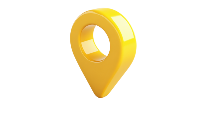 Yellow location pin showing position on transparent background