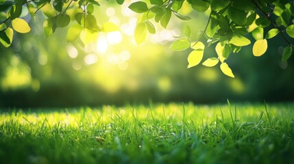 Obraz premium Lush Green Grass Under Sunlight With Green Leaves Casting Shadows in Nature Image