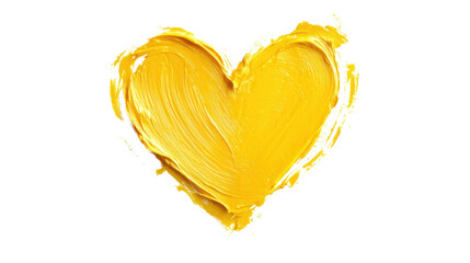 Yellow heart painted with brush strokes on transparent background