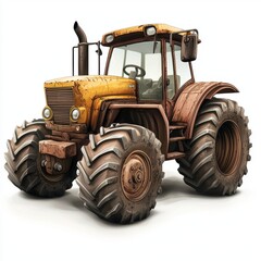Obraz premium Farm tractor with large tires and a rustic design, isolated on white background
