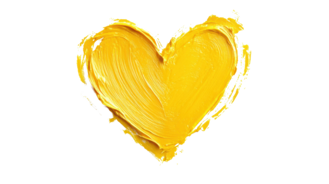 Yellow heart painted with brush strokes on transparent background - Powered by Adobe