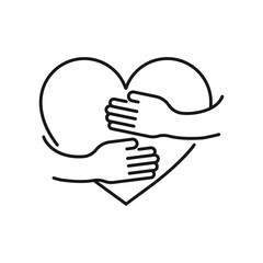 Self care symbol, vector hugging heart linear icon