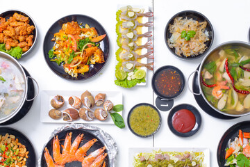 Thai favorite food on white table. Food for dinner.