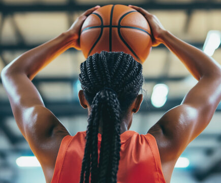 Young athlete prepares to shoot a basketball during a practice session in a gymnasium