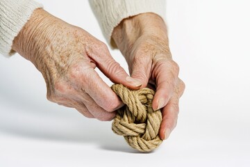 A person manually tying a rope with their hands